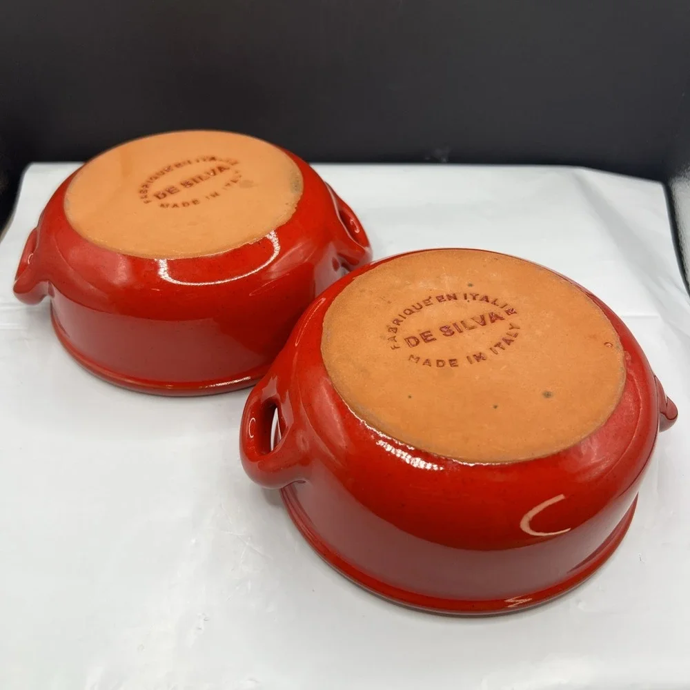 Pair 2 De Silva Terracotta Ceramic Casserole Ramekin Bowl Red Made in Italy